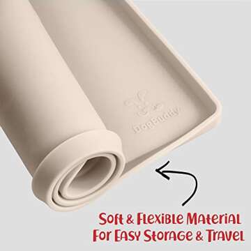 DogBuddy Dog Food Mat, Waterproof Dog Mat for Food and Water, Silicone Mat for Dog Bowls, Dog Bowl Mat with Raised Edge, Nonslip Pet Feeding Mat for Floors, Puppy Essentials (XS: 11" x 11", Vanilla)