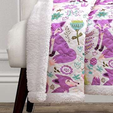 Lush Decor Pixie Fox Reversible Sherpa Throw Blanket, 50” W x 60"L, Purple & Pink - Quilted Toddle...