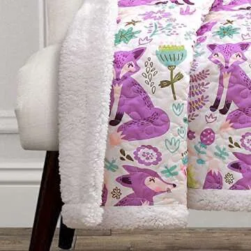 Lush Decor Pixie Fox Reversible Sherpa Throw Blanket, 50” W x 60"L, Purple & Pink - Quilted Toddle...