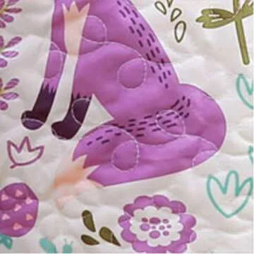 Lush Decor Pixie Fox Reversible Sherpa Throw Blanket, 50” W x 60"L, Purple & Pink - Quilted Toddler Blankets For Girls - Colorful Floral Print- Soft & Fluffy Kids Blanket For Bed, Couch Or Chair