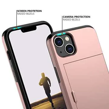 Nvollnoe for iPhone 13 Case with Card Holder Heavy Duty Protective Dual Layer Shockproof Hidden Card Slot Slim Wallet Case for iPhone 13 for Women&Men(Rose Gold)