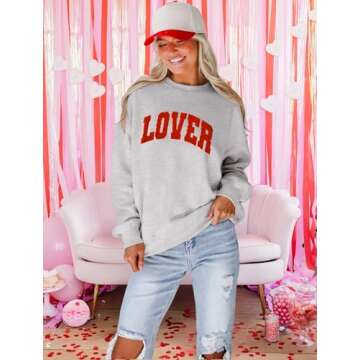 MAPICK Lover Crewneck Sweatshirt Women Valentine's Day Lover Chenille Patch Sweaters Oversized Long ...