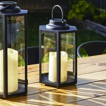 Outdoor Solar Lantern with Flameless Candle - 14 Inch