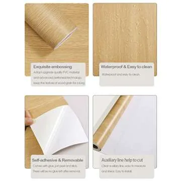 Sevalo Wood Contact Paper Wood Peel and Stick Wallpaper Light Wooden Grain Contact Paper for Cabinets and Drawers Self Adhesive Removable Wallpaper 17.7inW 118inL Oak Natural Easy to Install & Clean