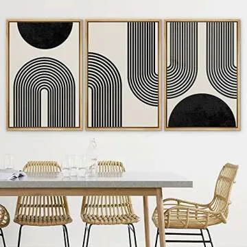 SIGNLEADER Framed Canvas Print Wall Art Spiral Parabolas & Solid Semi Circle Geometric Shapes Drawings Modern Art Contemporary Edgy Black and White for Living Room, Bedroom, Office - 24"x36"x3 Natural