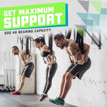 Elite Sportz Gymnastic Rings - Exercise Ring Set for Total Body Strength Training & Pull Ups w/Secure Buckles & Straps - 2 Non Slip Olympic Rings, Indoor Workout Equipment for Kids & Adults