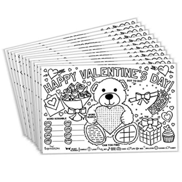 Tiny Expressions Valentine's Day Coloring Placemats for Kids – Pack of 12 Disposable Paper Mats fo...