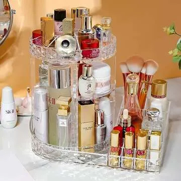 Large Capacity Rotating Acrylic Makeup Organizer 360-Degree