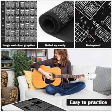 Enjoyard Guitar Practice Mat Guitar Knowledge Chart Mat 39” X 18” Guitar Practice Tool Major Minor Key Guitar Chord Fretboard Scale Rhythm Strumming Broken Chord Circle of Fifths for Beginners
