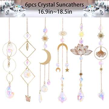 6Pieces Colorful Crystals Suncatcher Hanging for Window Crystal Ball Prism Rainbow Maker Pendants fo...