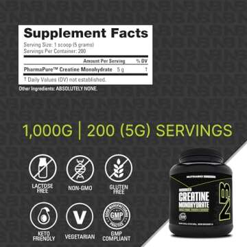 NutraBio Pure Creatine Monohydrate Powder Supplement, Unflavored, (1000 g) - Supports Bulk Muscle Energy, Recovery, and Strength - HPLC Tested Pure Grade Creatine Powder Supplement for Men and Women