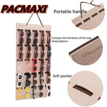 PACMAXI Sunglasses Storage Organizer, Wall Pocket Mounted by Sunglasses, Hanging Eyeglasses Storage Holder, Eyewear Display. (Brown, 25 Slot)