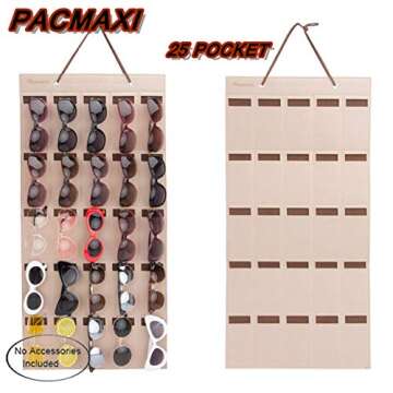 PACMAXI Sunglasses Storage Organizer, Wall Pocket Mounted by Sunglasses, Hanging Eyeglasses Storage Holder, Eyewear Display. (Brown, 25 Slot)