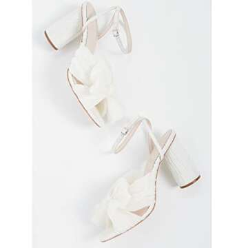 Mattiventon Womens White Bowknot Heeled Sandals Bridal Wedding Open Toe Ankle Strap Chunky Heeled Sa...