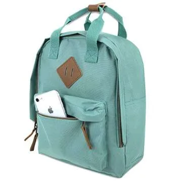 Madison & Dakota Canvas Mini Backpack for Everyday & Day Pack Rucksack in Solid Color Blocks, Green, Unisex