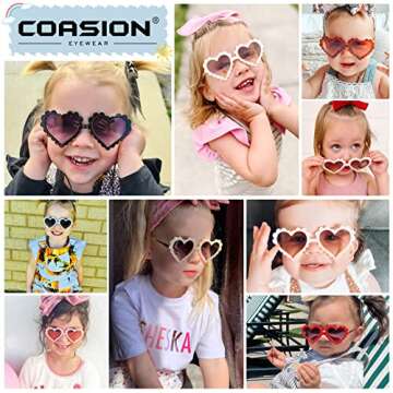 COASION Kids Heart Girls Sunglasses UV 400 Protection for Toddler Party Beach Shades Age 3-10 (Pink)
