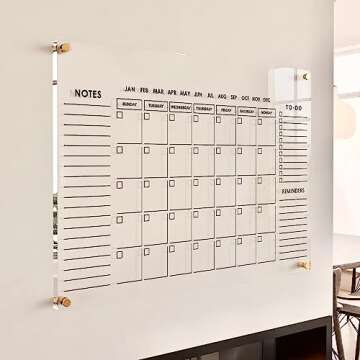 Large Oversize Crystal Clear Acrylic Wall Calendar Dry & Erase Board | 24" X 16" | Monthly Family Calendar Home Office Glass Calander Reusable Big Whiteboard | Free Pens & Eraser