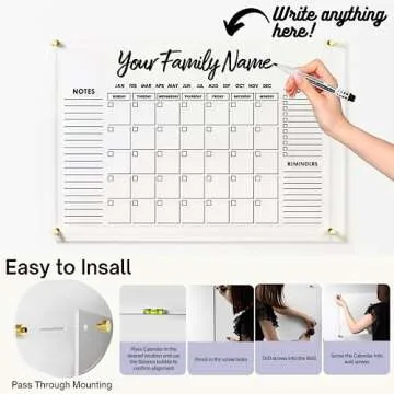 Large Oversize Crystal Clear Acrylic Wall Calendar Dry & Erase Board | 24" X 16" | Monthly Family Calendar Home Office Glass Calander Reusable Big Whiteboard | Free Pens & Eraser