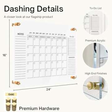 Large Oversize Crystal Clear Acrylic Wall Calendar Dry & Erase Board | 24" X 16" | Monthly Family Calendar Home Office Glass Calander Reusable Big Whiteboard | Free Pens & Eraser