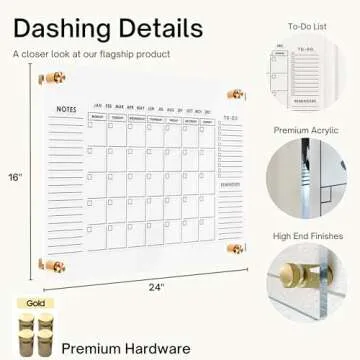 Large Oversize Crystal Clear Acrylic Wall Calendar Dry & Erase Board | 24" X 16" | Monthly Family Calendar Home Office Glass Calander Reusable Big Whiteboard | Free Pens & Eraser