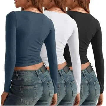 AUTOMET Women's Long Sleeve Crop Tops 3 Pack - Fashionable Essentials