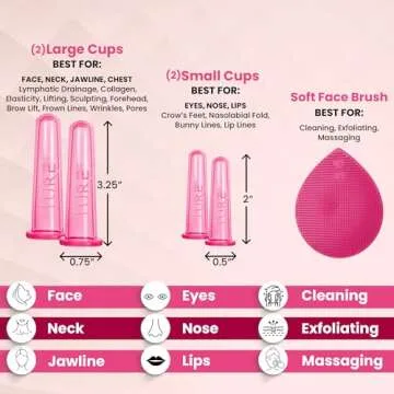 Glam Facial Face Cupping Set - Cupping Therapy Sets Massage Kit with Silicone Cleansing Brush for Instantly Ageless Skin, Works for Fine Lines & Wrinkles, Improves Collagen (Glam - Pink)