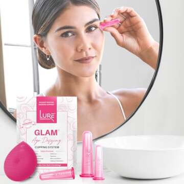 Glam Facial Face Cupping Set - Cupping Therapy Sets Massage Kit with Silicone Cleansing Brush for Instantly Ageless Skin, Works for Fine Lines & Wrinkles, Improves Collagen (Glam - Pink)