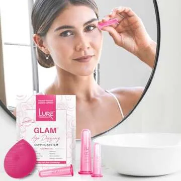 Glam Facial Face Cupping Set - Cupping Therapy Sets Massage Kit with Silicone Cleansing Brush for Instantly Ageless Skin, Works for Fine Lines & Wrinkles, Improves Collagen (Glam - Pink)