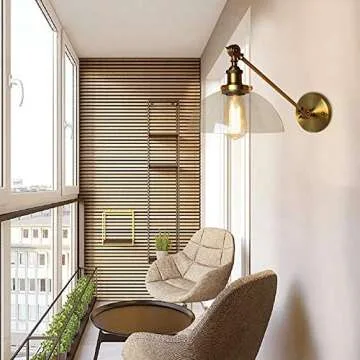 NIUYAO Vintage Glass Wall Sconces - Antique Gold Finish Lighting for Home