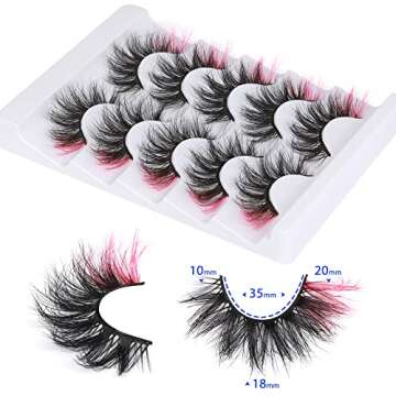 Pink Colored Lashes, ALPHONSE 5D Colorful False Lashes with Color, Fluffy Dramatic Faux Mink Eye Lashes Set for Cosplay Costumes 5 Pairs Pack