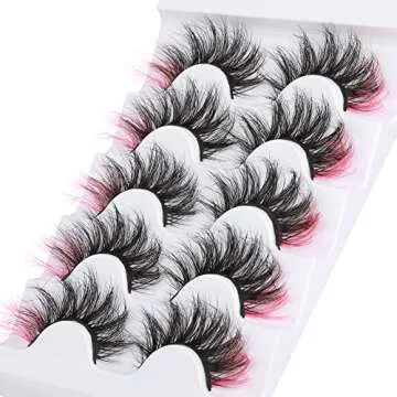 Pink Colored Lashes, ALPHONSE 5D Colorful False Lashes with Color, Fluffy Dramatic Faux Mink Eye Lashes Set for Cosplay Costumes 5 Pairs Pack