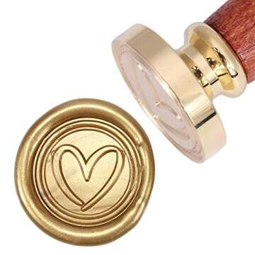 Yoption Sweet Heart Wax Seal Stamp, Vintage Brass Head Wooden Hilt Sealing Wax Stamp for Wedding Chr...