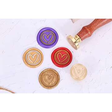 Yoption Sweet Heart Wax Seal Stamp, Vintage Brass Head Wooden Hilt Sealing Wax Stamp for Wedding Christmas Party Invitations Envelopes Gift Wrapping