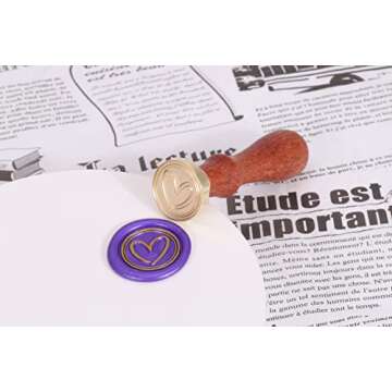 Yoption Sweet Heart Wax Seal Stamp, Vintage Brass Head Wooden Hilt Sealing Wax Stamp for Wedding Christmas Party Invitations Envelopes Gift Wrapping