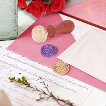 Yoption Sweet Heart Wax Seal Stamp, Vintage Brass Head Wooden Hilt Sealing Wax Stamp for Wedding Christmas Party Invitations Envelopes Gift Wrapping