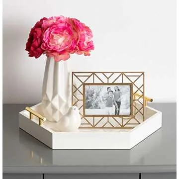 Kate and Laurel Hexagon Decorative Tray with Handles