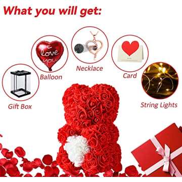 U UQUI Rose Bear Gifts for Valentines Day, Flower Bear Rose Teddy Bear with Box Lights I Love You Ne...