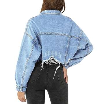LONGYIDA Cropped Distressed Jean Jacket for Women