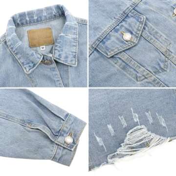 LONGYIDA Cropped Distressed Jean Jacket for Women