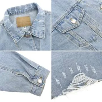LONGYIDA Cropped Distressed Jean Jacket for Women