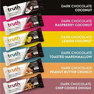Truth Bar Prebiotic & Probiotic Keto Snack Vegan Bars with Omega-3's - Synbiotic High Fiber Snacks - Low Sugar, Kosher, Gluten Free - Dark Chocolate Coconut (Pack of 12)