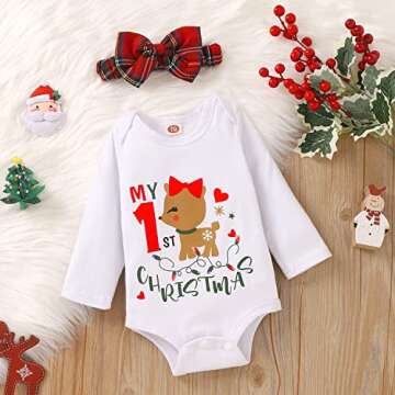 Newborn Baby Girl Christmas Outfits My 1st Christmas Romper+Suspender Skirt +Headband Overall Clothe...