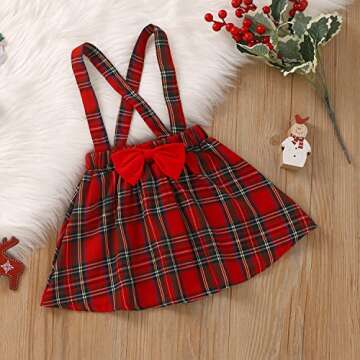 Newborn Baby Girl Christmas Outfits My 1st Christmas Romper+Suspender Skirt +Headband Overall Clothes Set (Deer+plaid, 3-6 Months)
