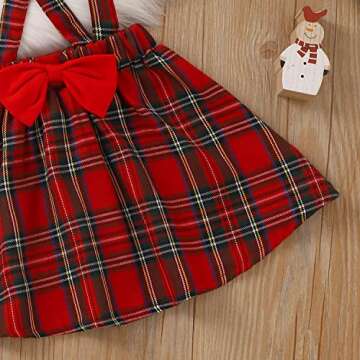 Newborn Baby Girl Christmas Outfits My 1st Christmas Romper+Suspender Skirt +Headband Overall Clothes Set (Deer+plaid, 3-6 Months)
