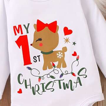 Newborn Baby Girl Christmas Outfits My 1st Christmas Romper+Suspender Skirt +Headband Overall Clothes Set (Deer+plaid, 3-6 Months)