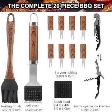grilljoy 20PCS Heavy Duty BBQ Grill Tools Set - Extra Thick Stainless Steel Spatula, Fork& Tongs - Complete Barbecue Accessories Kit in Aluminum Storage Case - Perfect Grill Gifts for Men