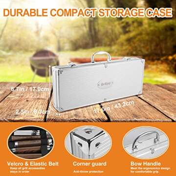 grilljoy 20PCS Heavy Duty BBQ Grill Tools Set - Extra Thick Stainless Steel Spatula, Fork& Tongs - Complete Barbecue Accessories Kit in Aluminum Storage Case - Perfect Grill Gifts for Men