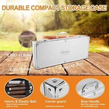 grilljoy 20PCS Heavy Duty BBQ Grill Tools Set - Extra Thick Stainless Steel Spatula, Fork& Tongs - Complete Barbecue Accessories Kit in Aluminum Storage Case - Perfect Grill Gifts for Men