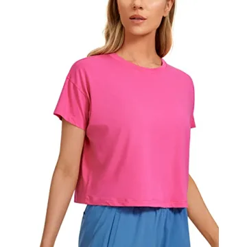 CRZ YOGA Women's Pima Cotton Workout Short Sleeve Shirts - Sonic Pink