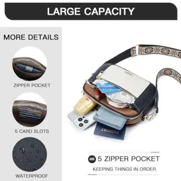 Telena Crossbody Purse for Women Small Crossbody Bags Trendy Vegan Leather with Adjustable Shoulder Strap Beige with Black and Brown